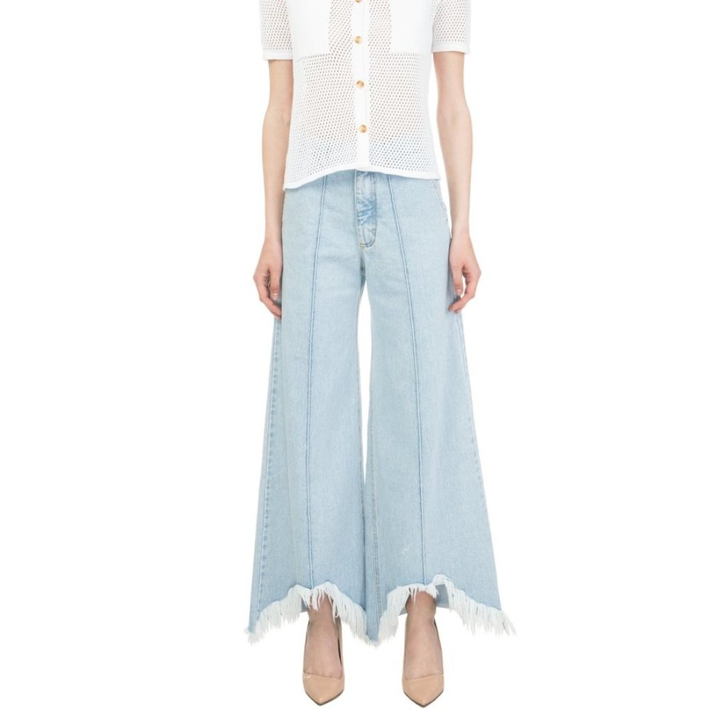 $400 Ksenia Schnaider Street Style Unique Cutout Wide Leg Frayed Jeans NEW - Picture 9 of 11